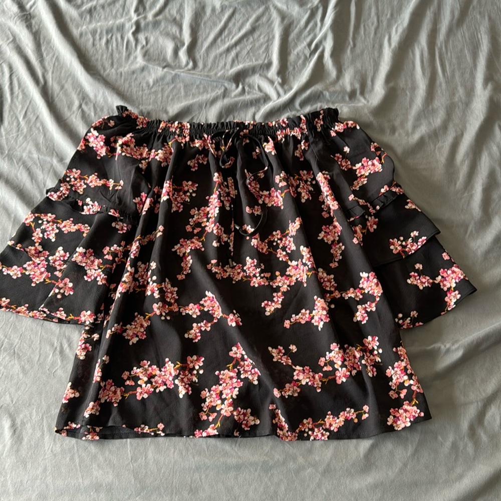 Xhilaration Floral Off-the-Shoulder Long-Sleeve Top
